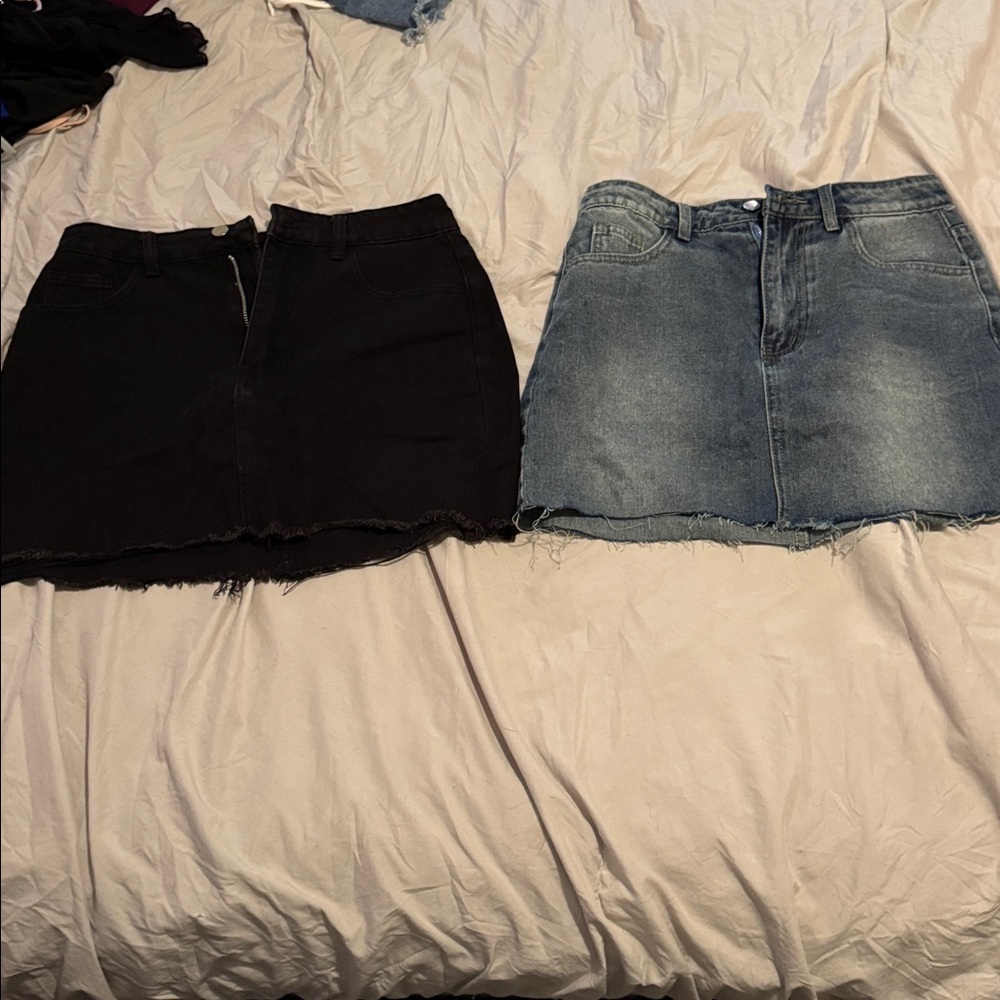 Black and Denim Mini Skirt Set